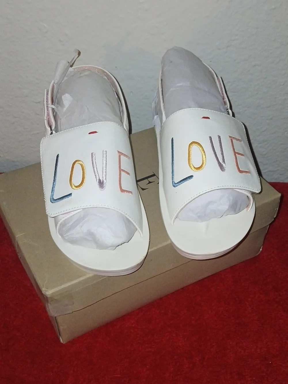 Kids White 'LOVE' Slide Sandals